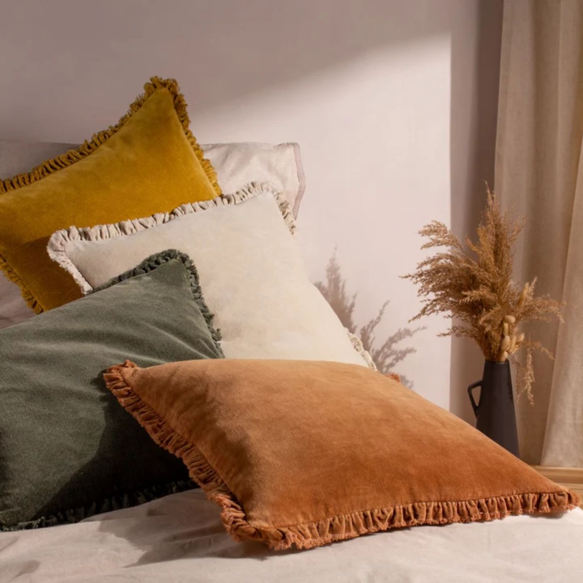 Riva Home Bertie Washed Cotton Velvet Cushion Moss