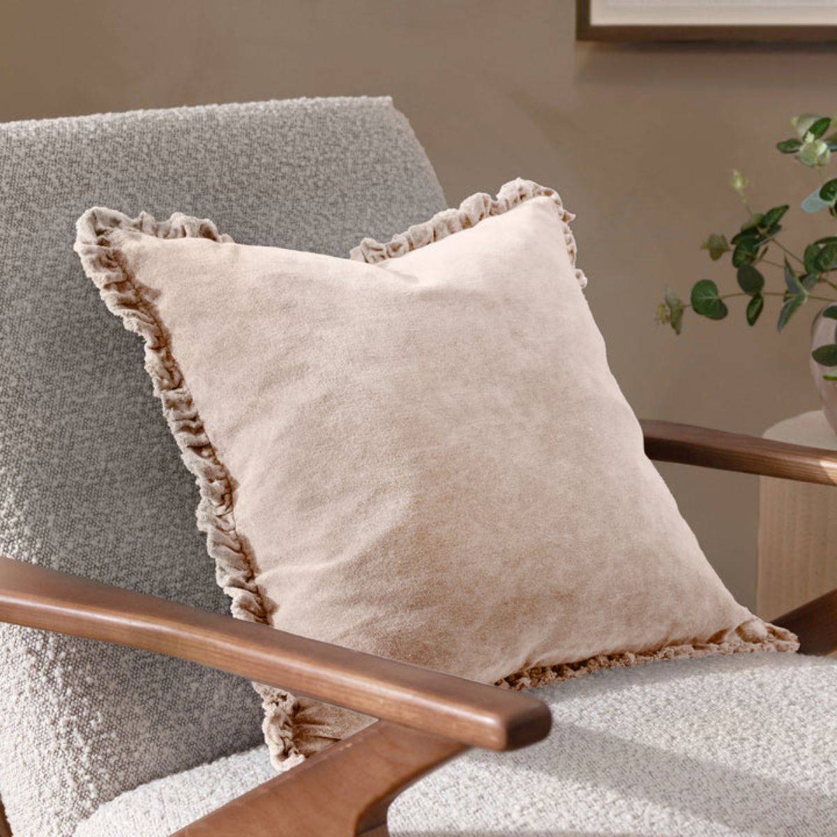 Riva Home Bertie Washed Cotton Velvet Cushion Natural