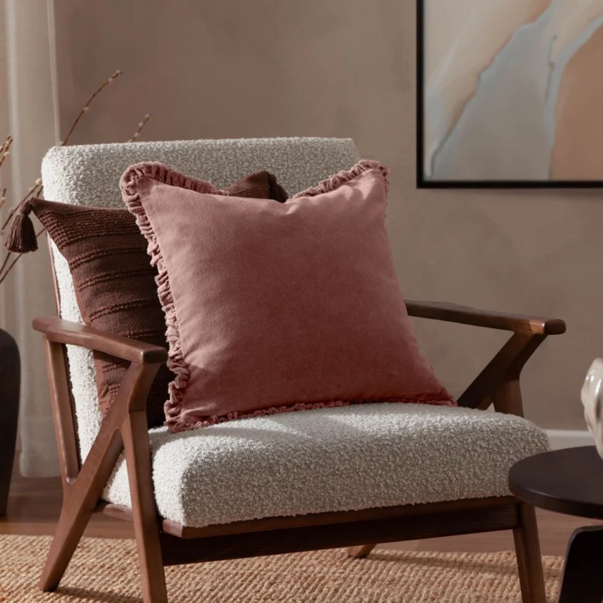 Riva Home Bertie Washed Cotton Velvet Cushion Rosewood