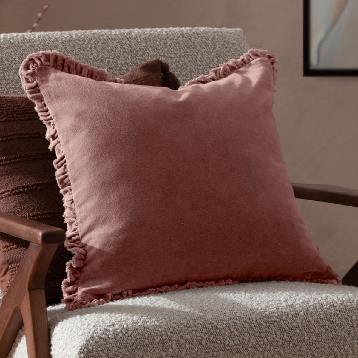 Riva Home Bertie Washed Cotton Velvet Cushion Rosewood