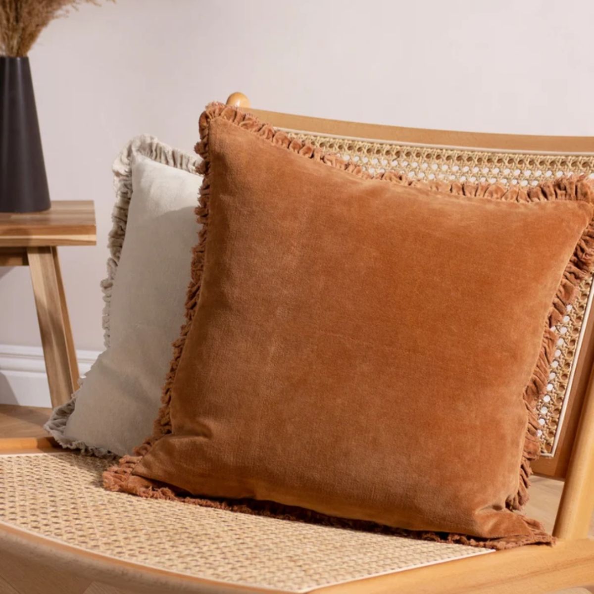 Riva Home Bertie Washed Cotton Velvet Cushion Rust