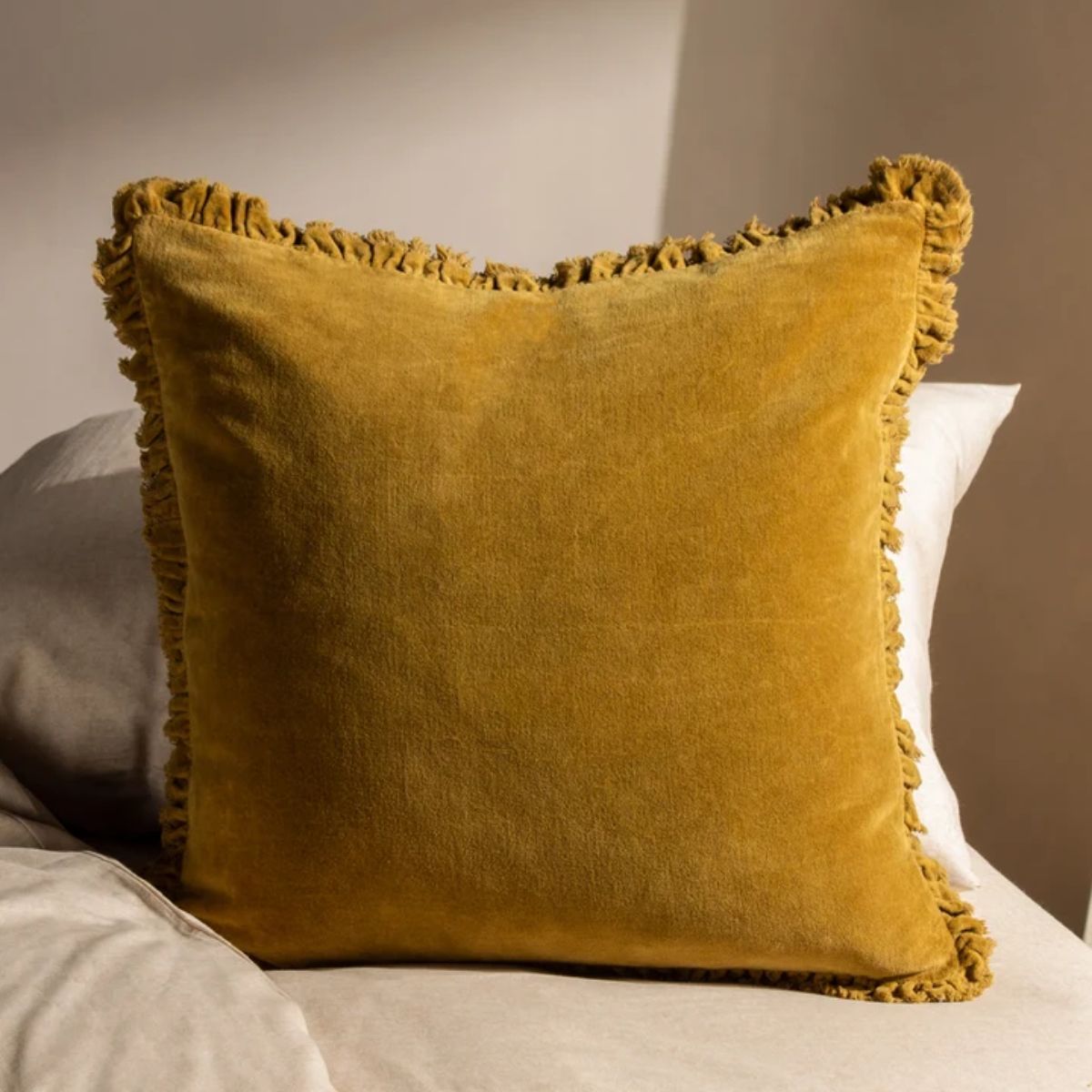 Riva Home Bertie Washed Cotton Velvet Cushion Saffron