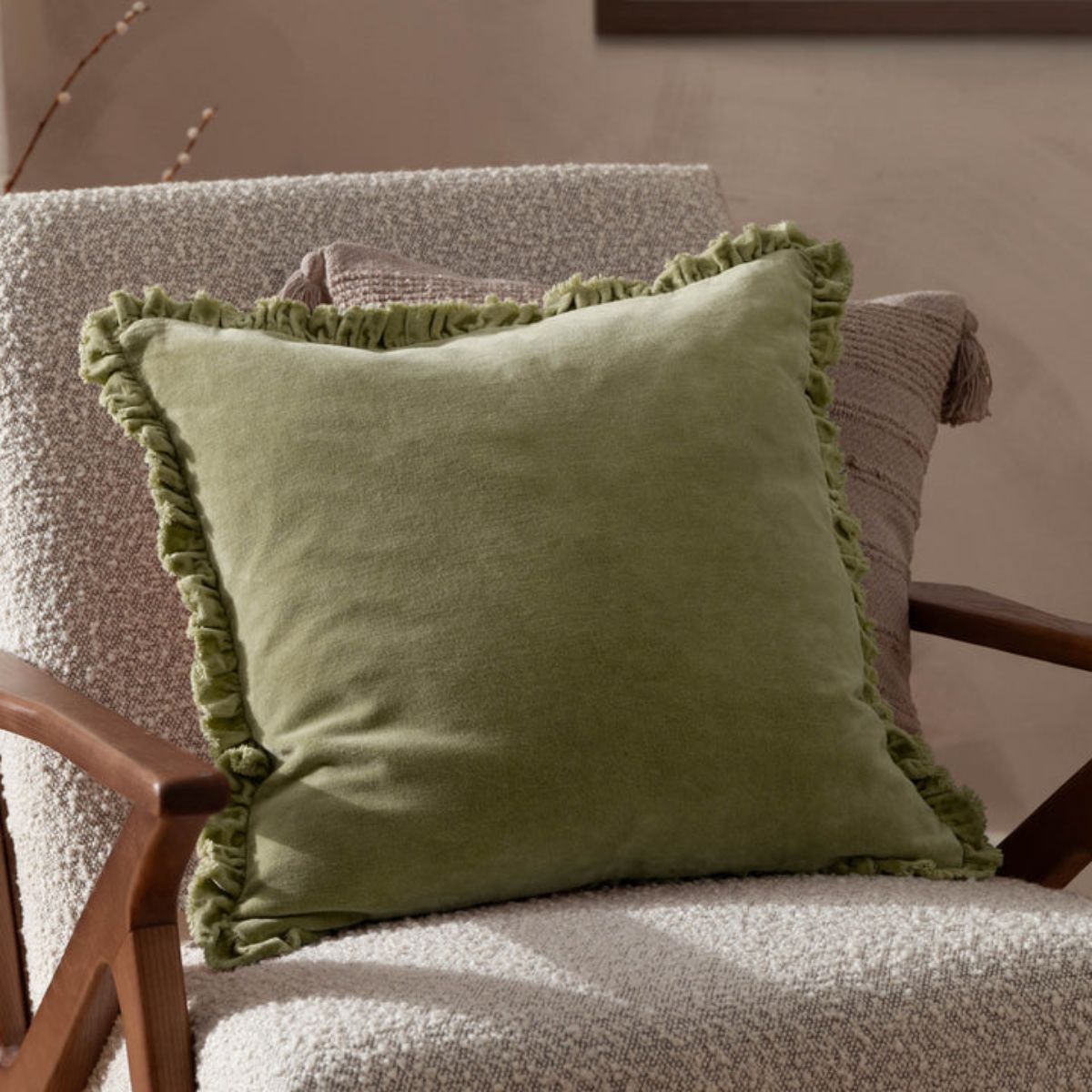 Riva Home Bertie Washed Cotton Velvet Cushion Sage