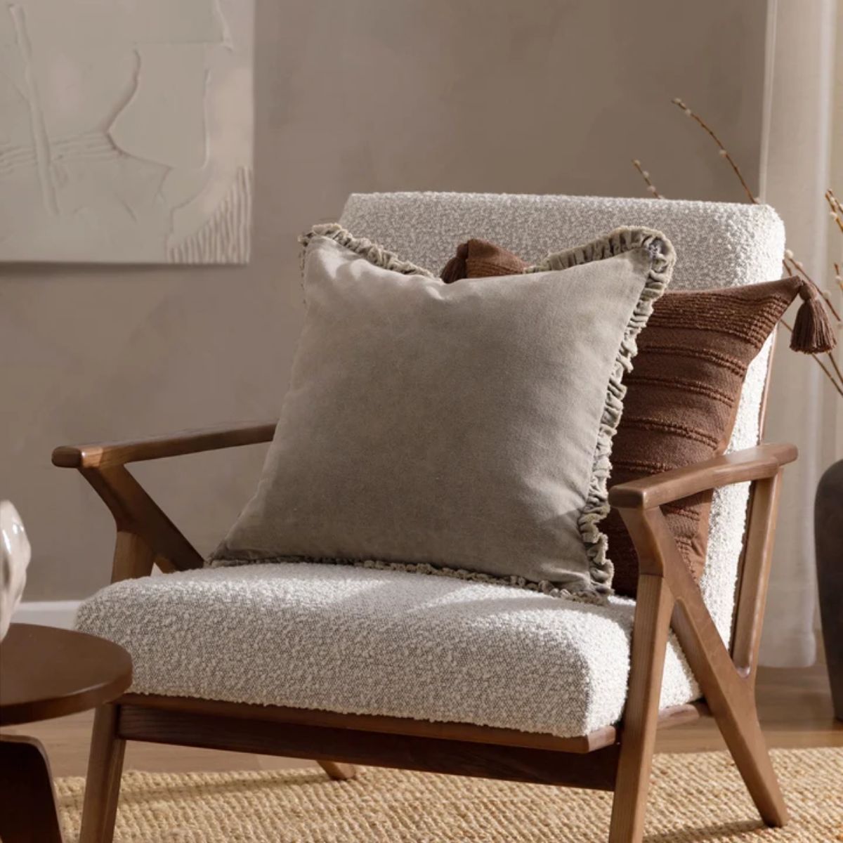 Riva Home Bertie Washed Cotton Velvet Cushion Taupe