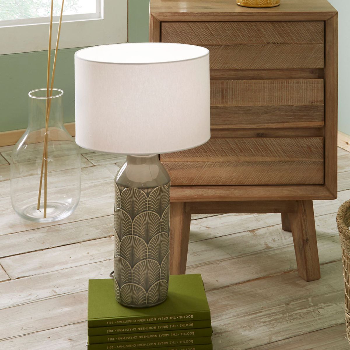 Pacific Lifestyle Bethan Embossed Grey Ceramic Table Lamp