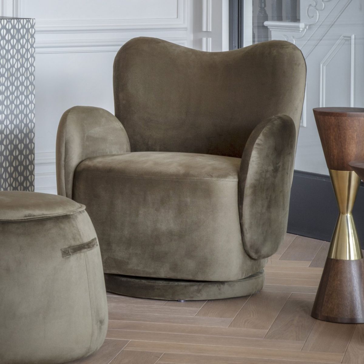 Libra Interiors Bingham Upholstered Swivel Chair Velvet Green