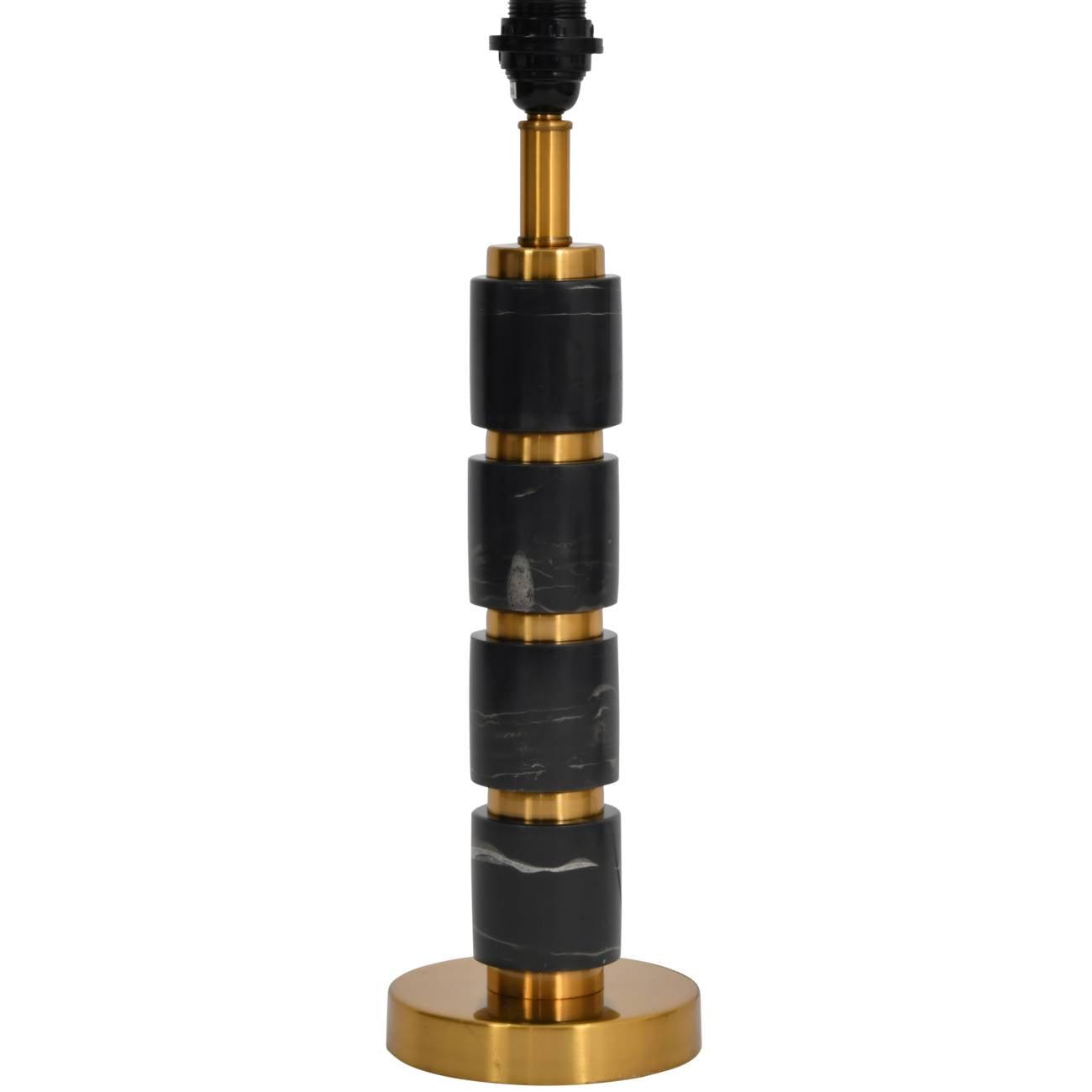 Chevron Herringbone Black Marble Column Table Lamp Base-Beaumonde