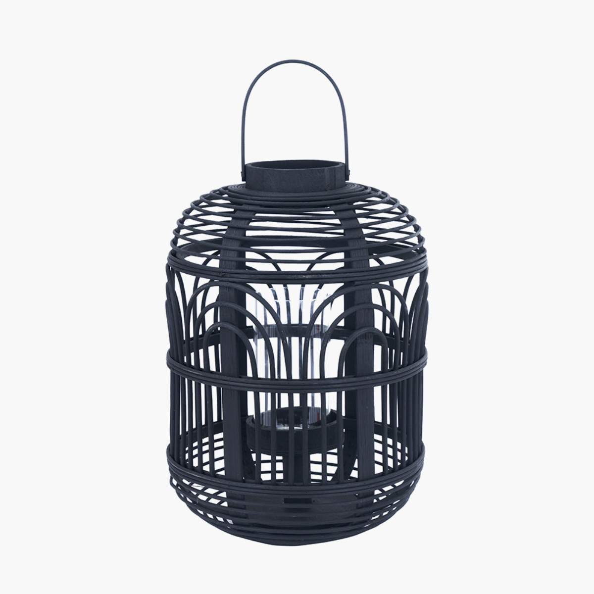 Pacific Lifestyle Black Bamboo and Glass Lantern
