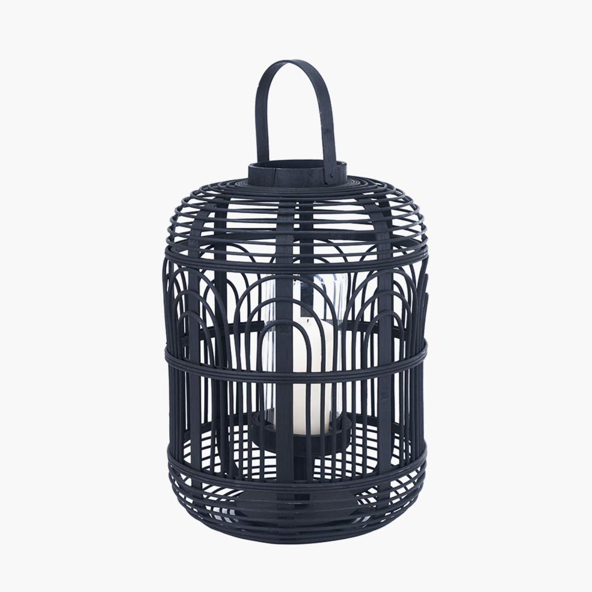Pacific Lifestyle Black Bamboo and Glass Lantern