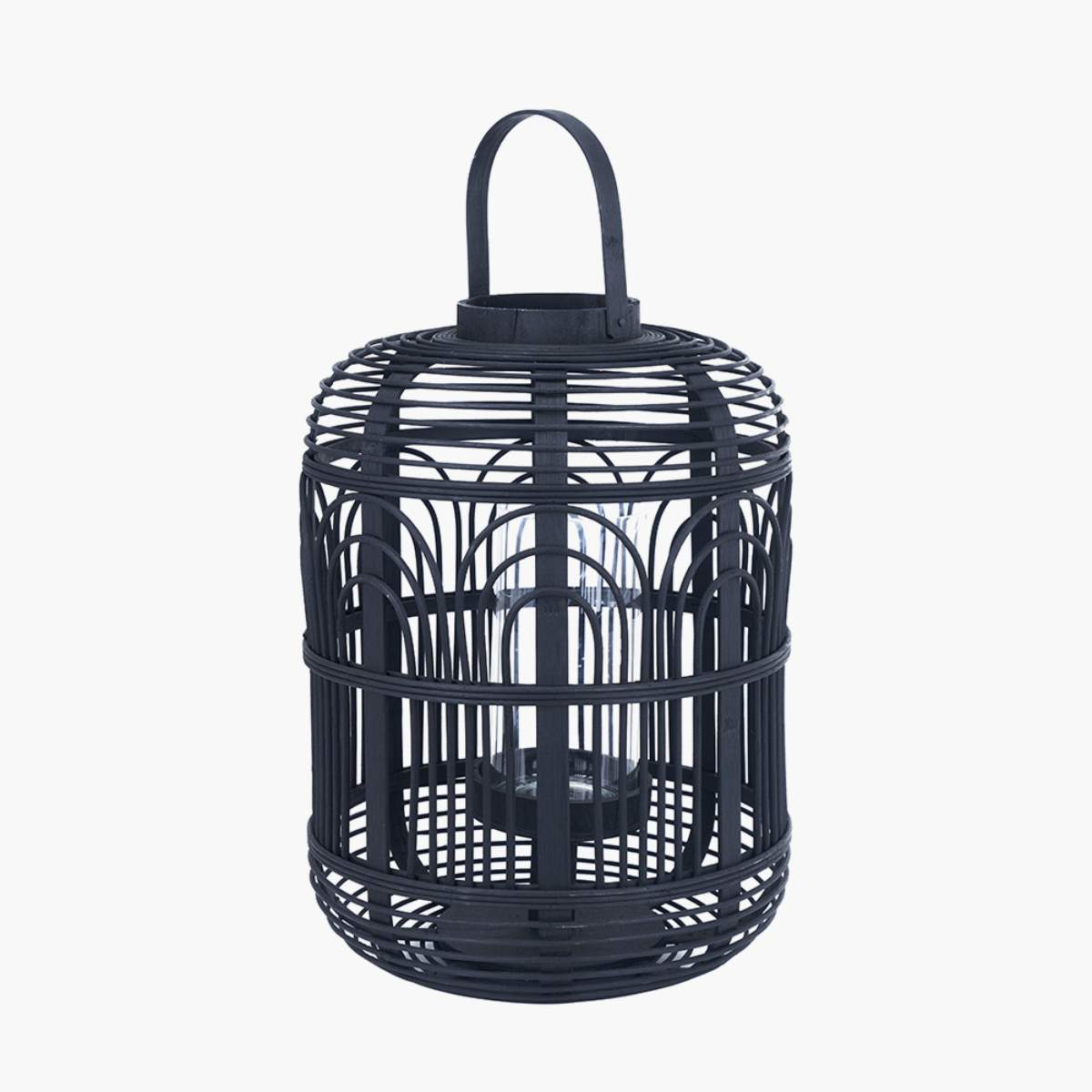 Pacific Lifestyle Black Bamboo and Glass Lantern