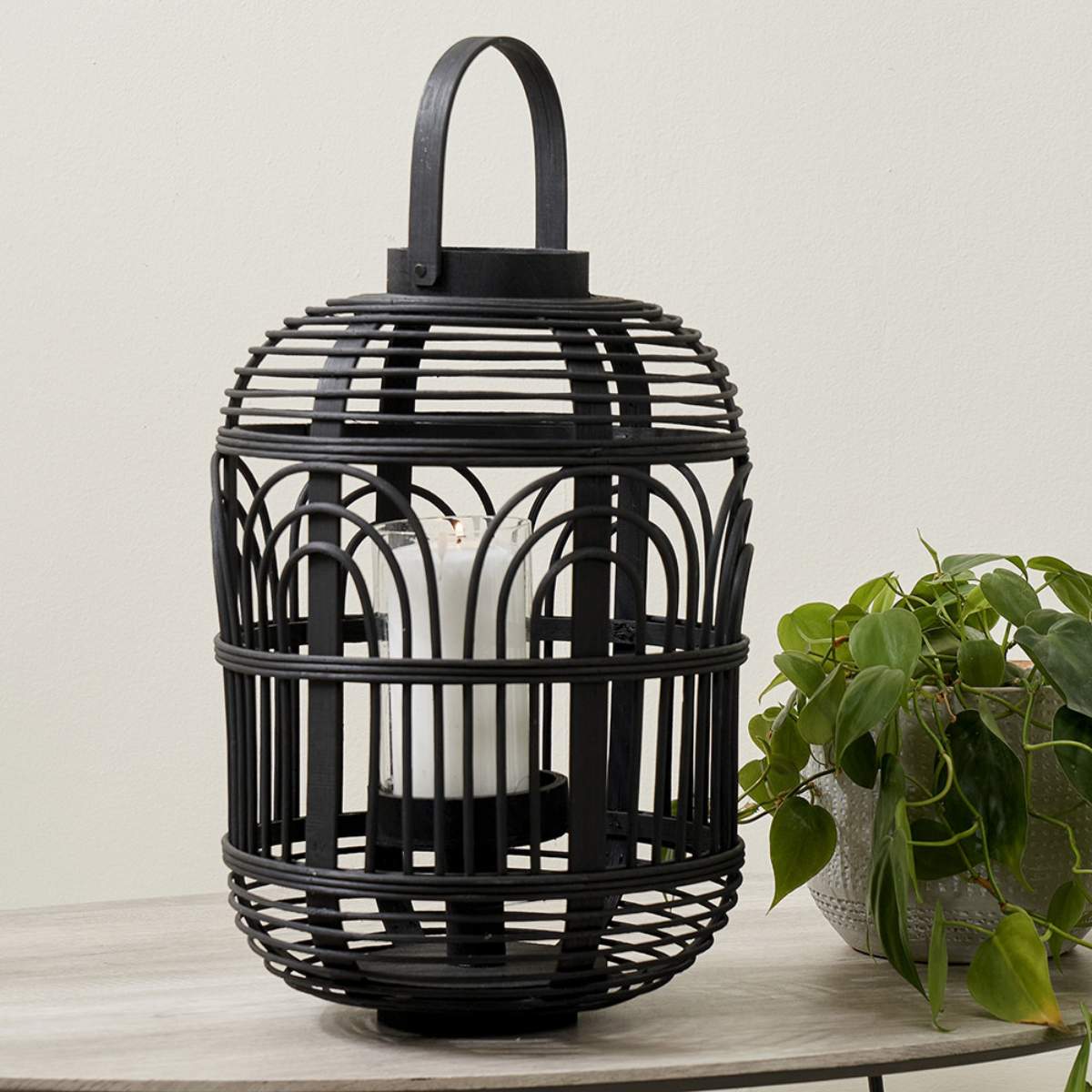 Pacific Lifestyle Black Bamboo and Glass Lantern