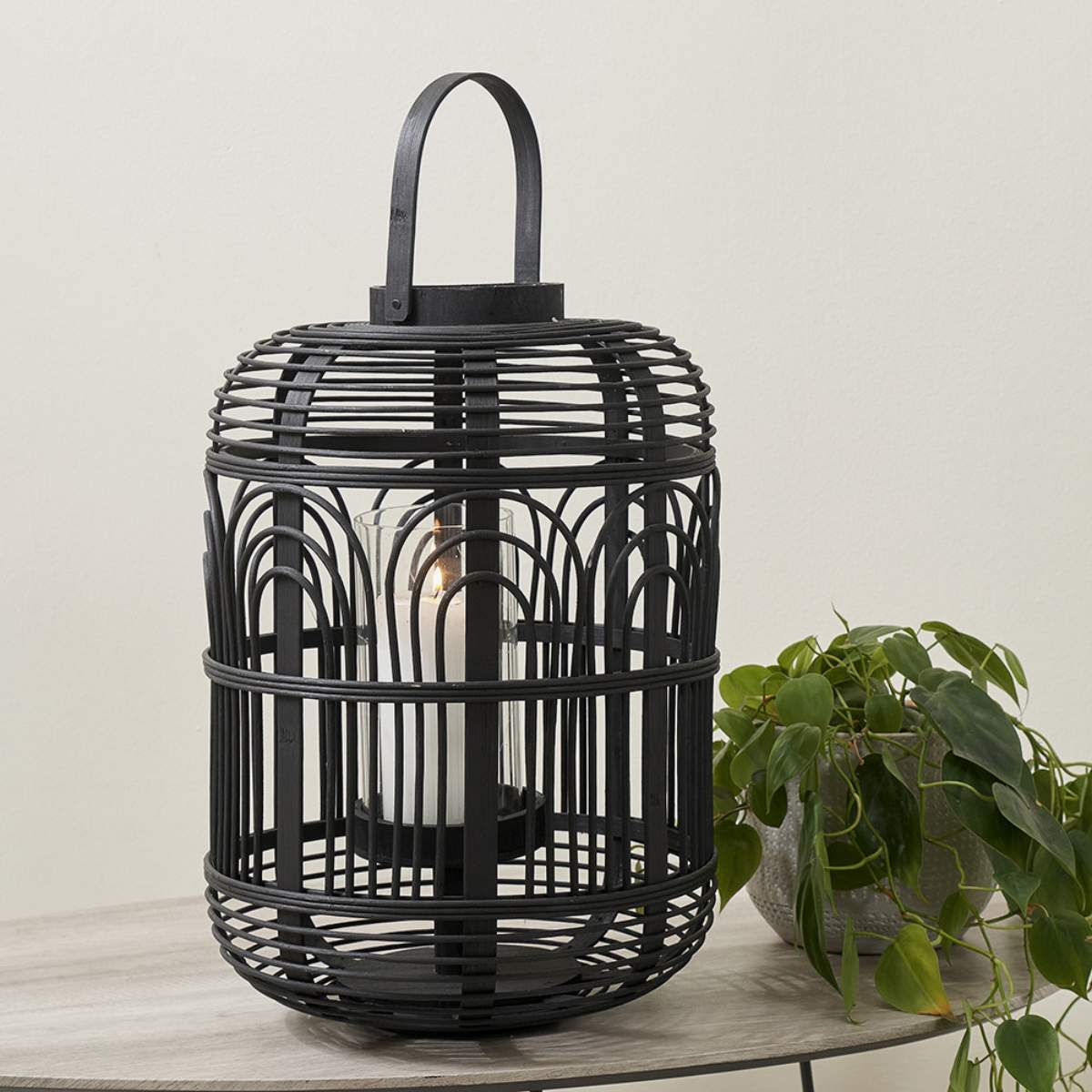 Pacific Lifestyle Black Bamboo and Glass Lantern