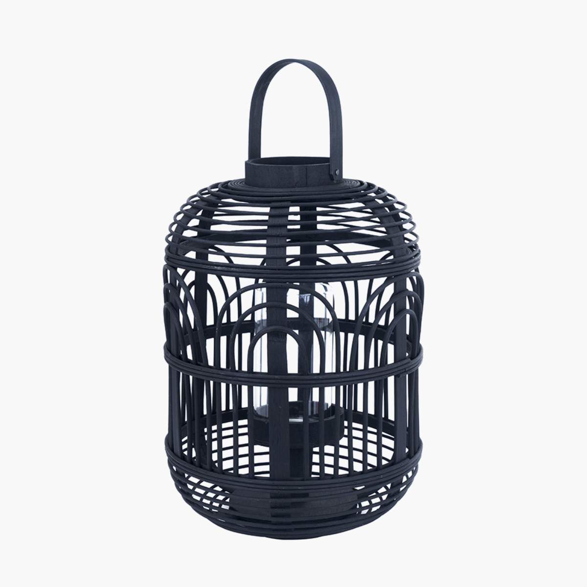Pacific Lifestyle Black Bamboo and Glass Lantern
