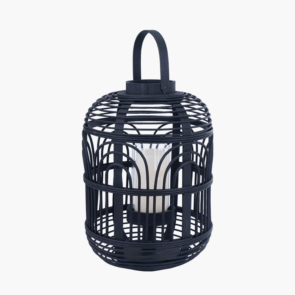 Pacific Lifestyle Black Bamboo and Glass Lantern