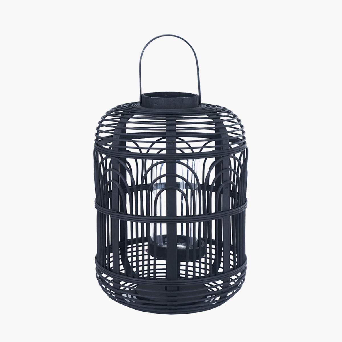 Pacific Lifestyle Black Bamboo and Glass Lantern