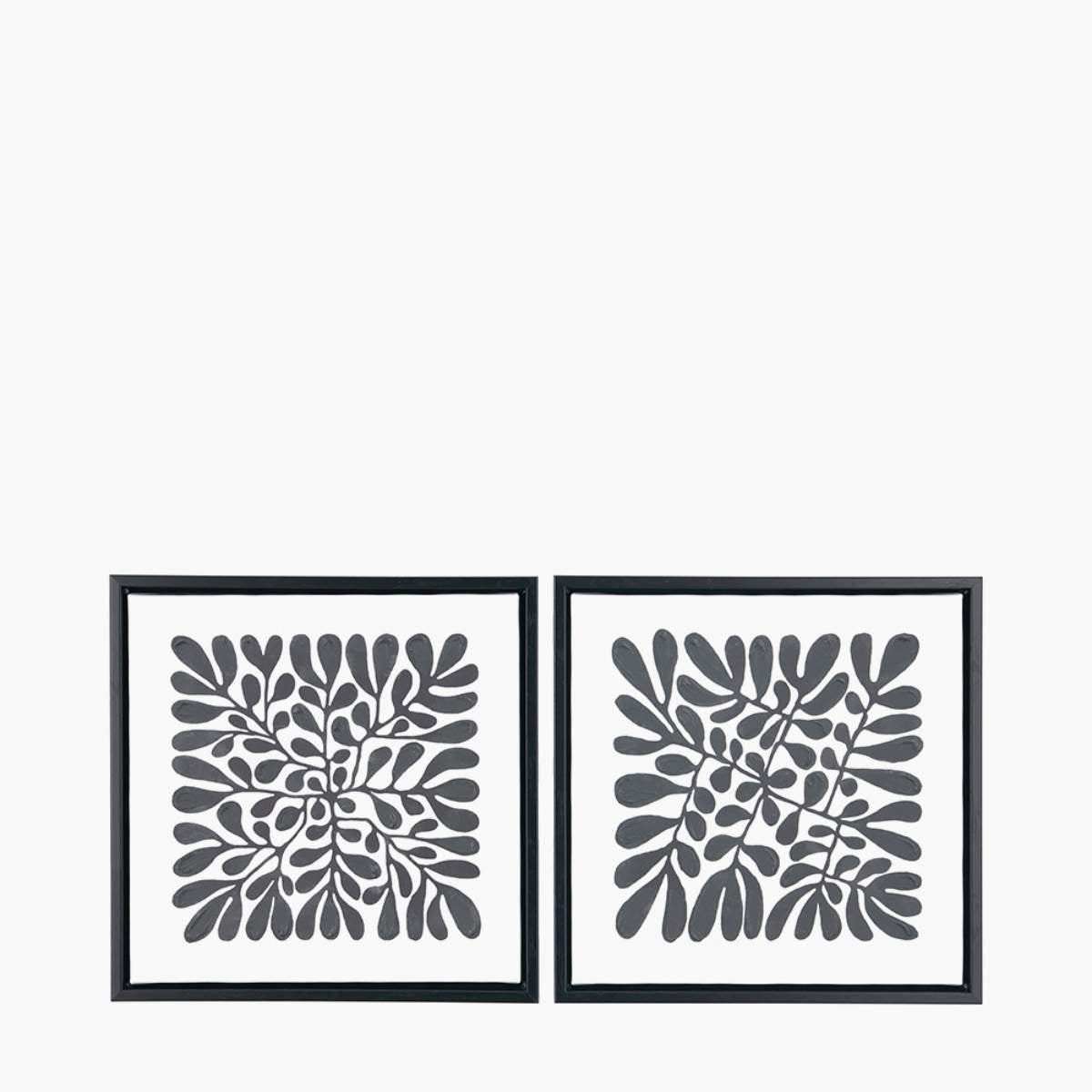 Pacific Lifestyle S/2 Black Leaf Print Square Canvases with Black Frames