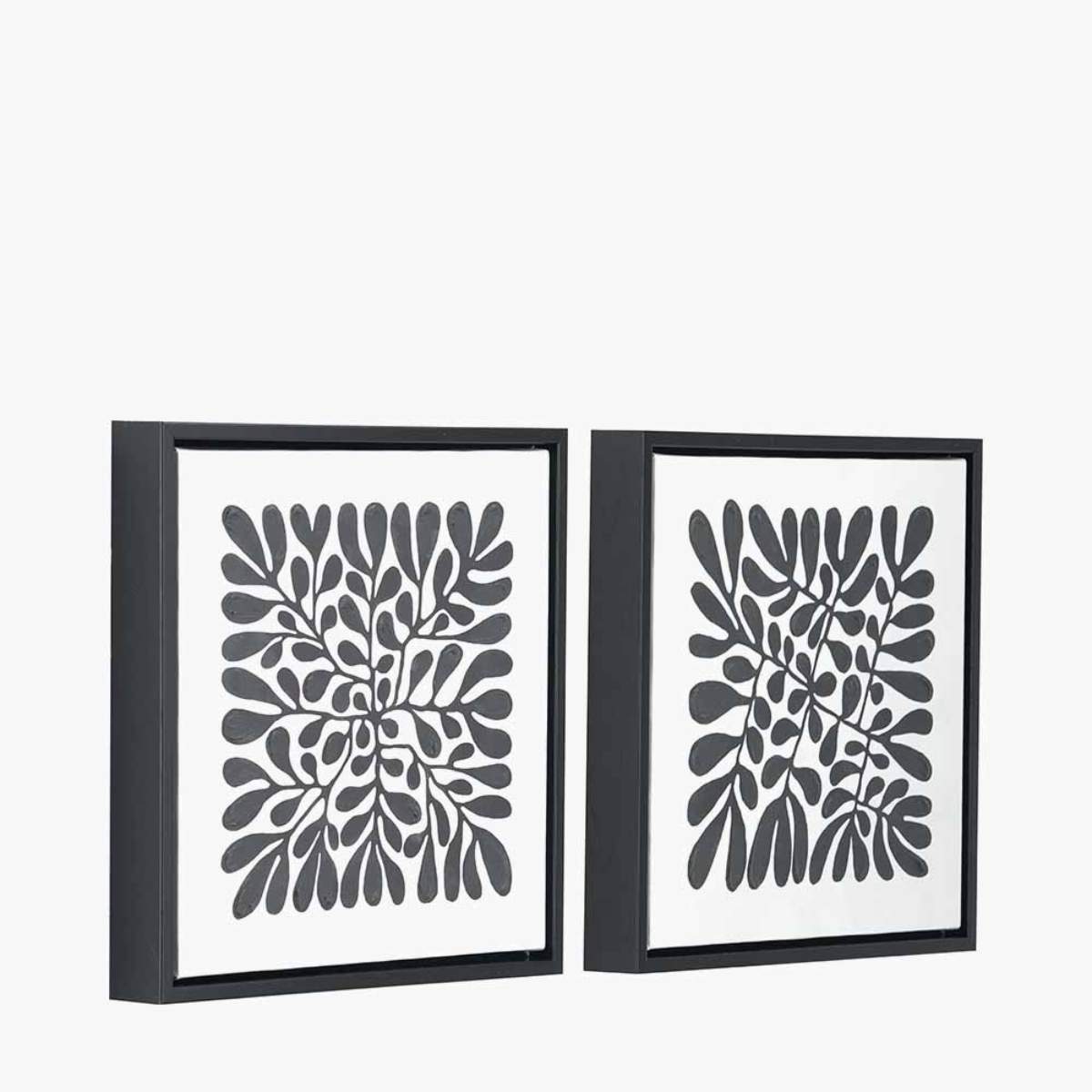 Pacific Lifestyle S/2 Black Leaf Print Square Canvases with Black Frames
