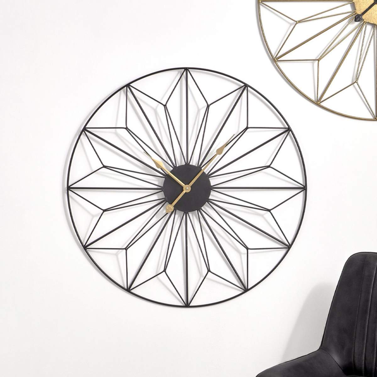 Pacific Lifestyle Black Metal Geo Design Round Wall Clock