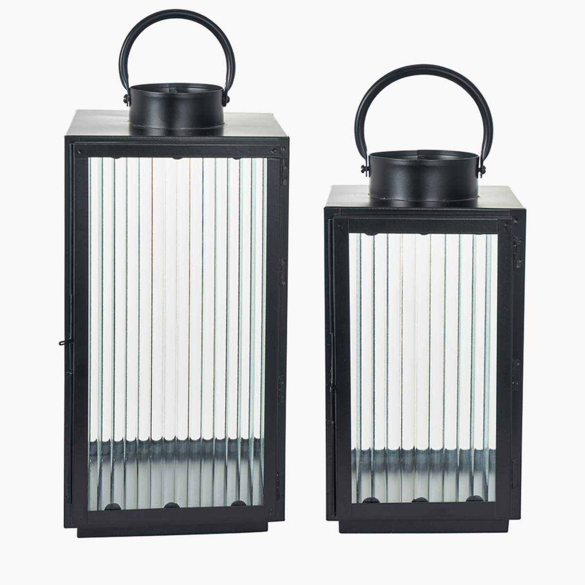 Pacific Lifestyle S/2 Black Metal and Ribbed Glass Lanterns
