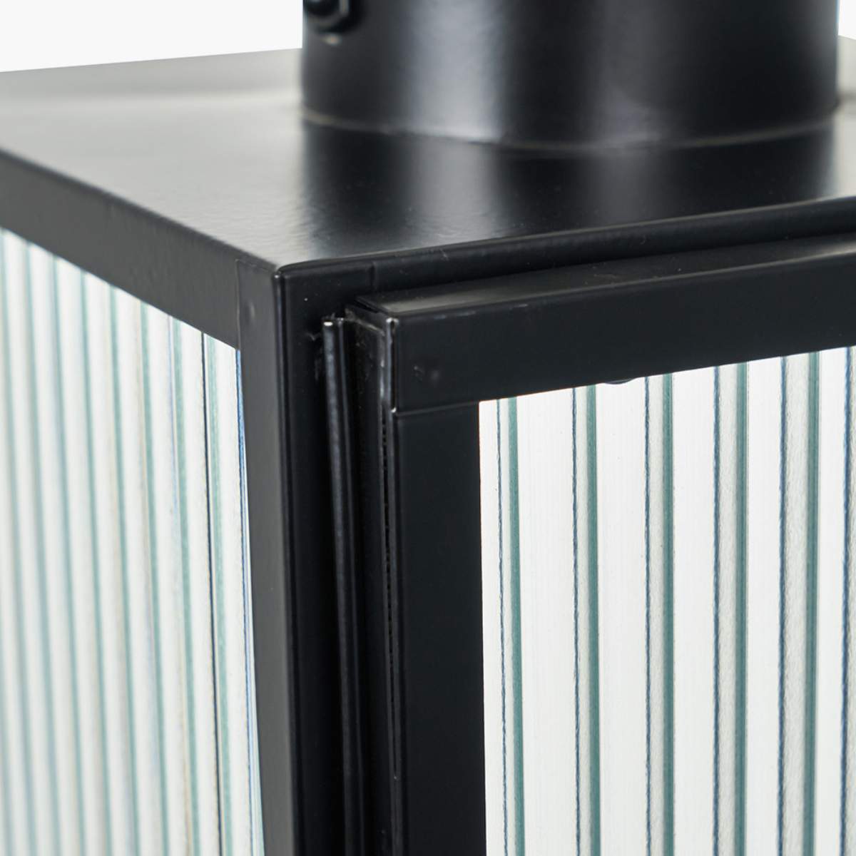 Pacific Lifestyle S/2 Black Metal and Ribbed Glass Lanterns