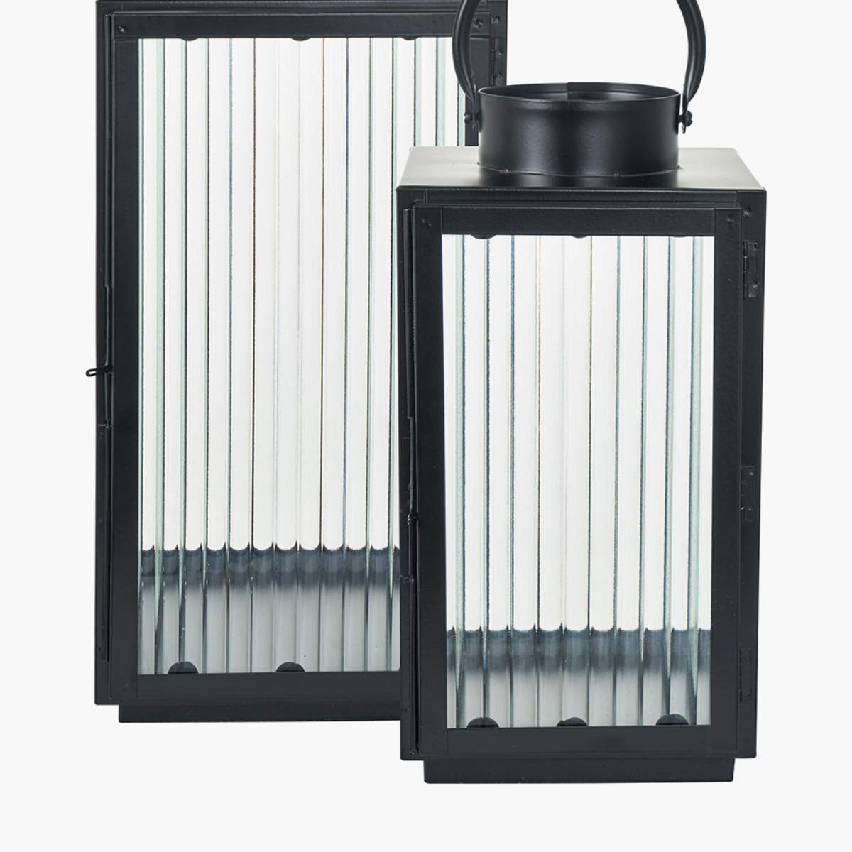 Pacific Lifestyle S/2 Black Metal and Ribbed Glass Lanterns