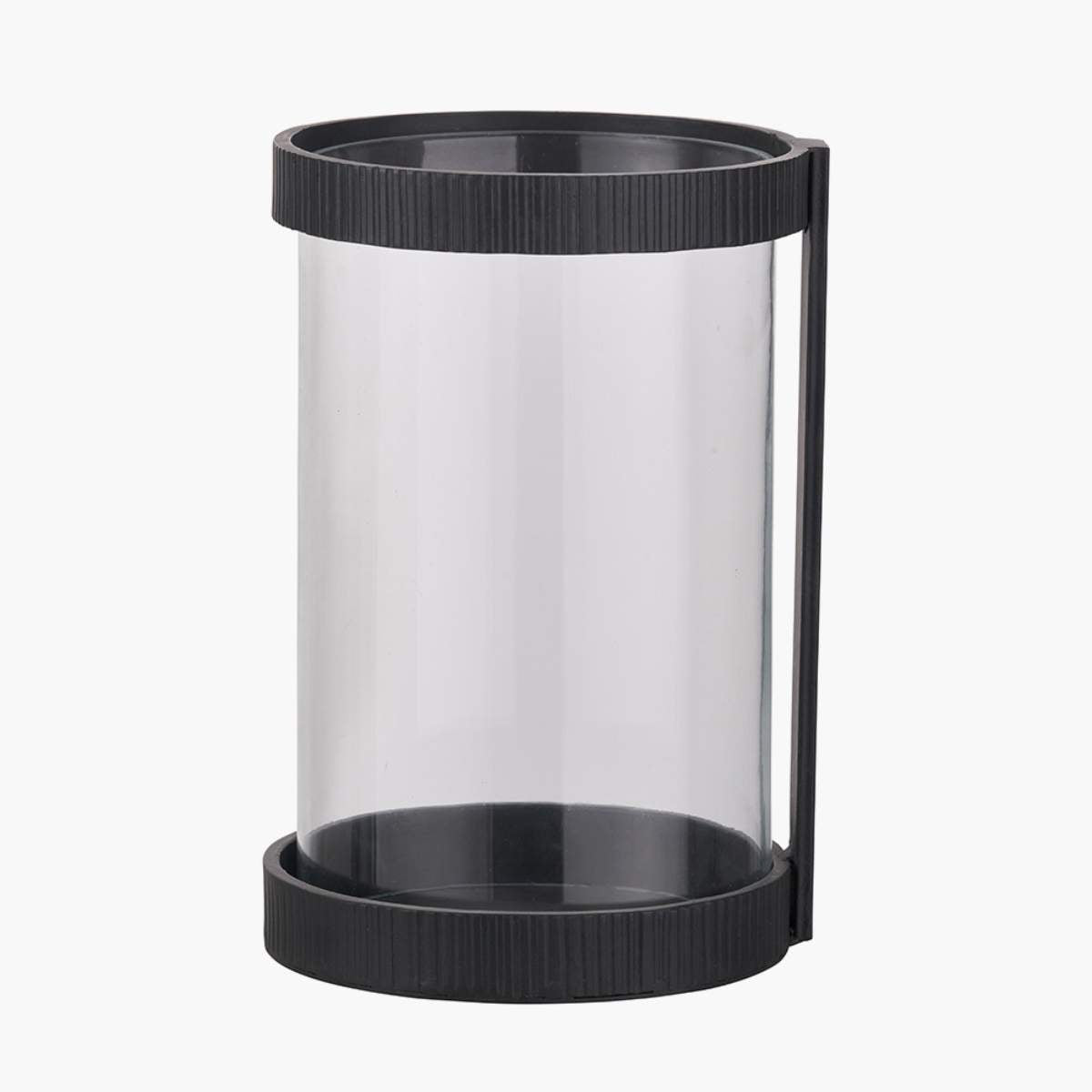 Pacific Lifestyle Black Ribbed Metal and Clear Glass Hurricane