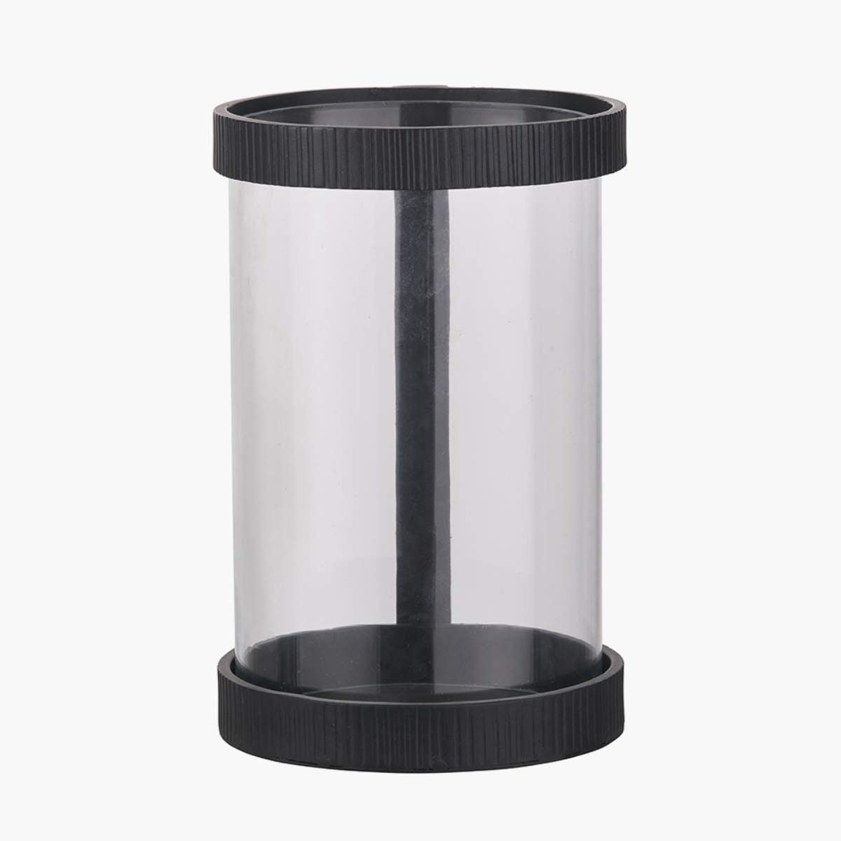 Pacific Lifestyle Black Ribbed Metal and Clear Glass Hurricane