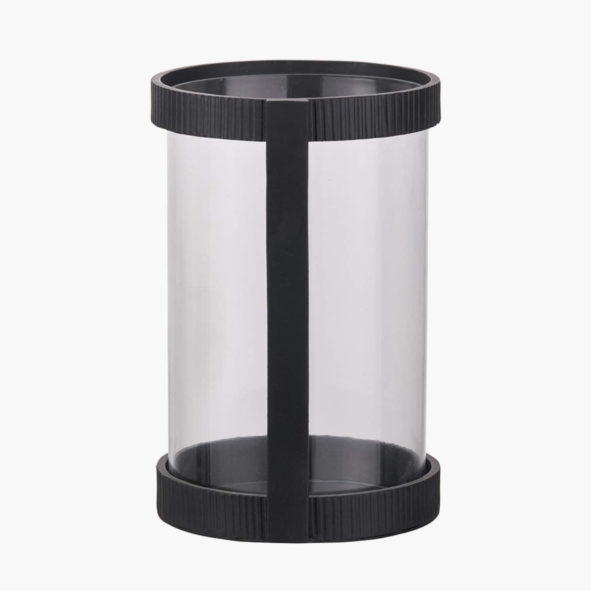 Pacific Lifestyle Black Ribbed Metal and Clear Glass Hurricane