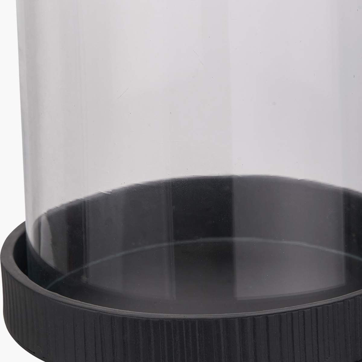 Pacific Lifestyle Black Ribbed Metal and Clear Glass Hurricane