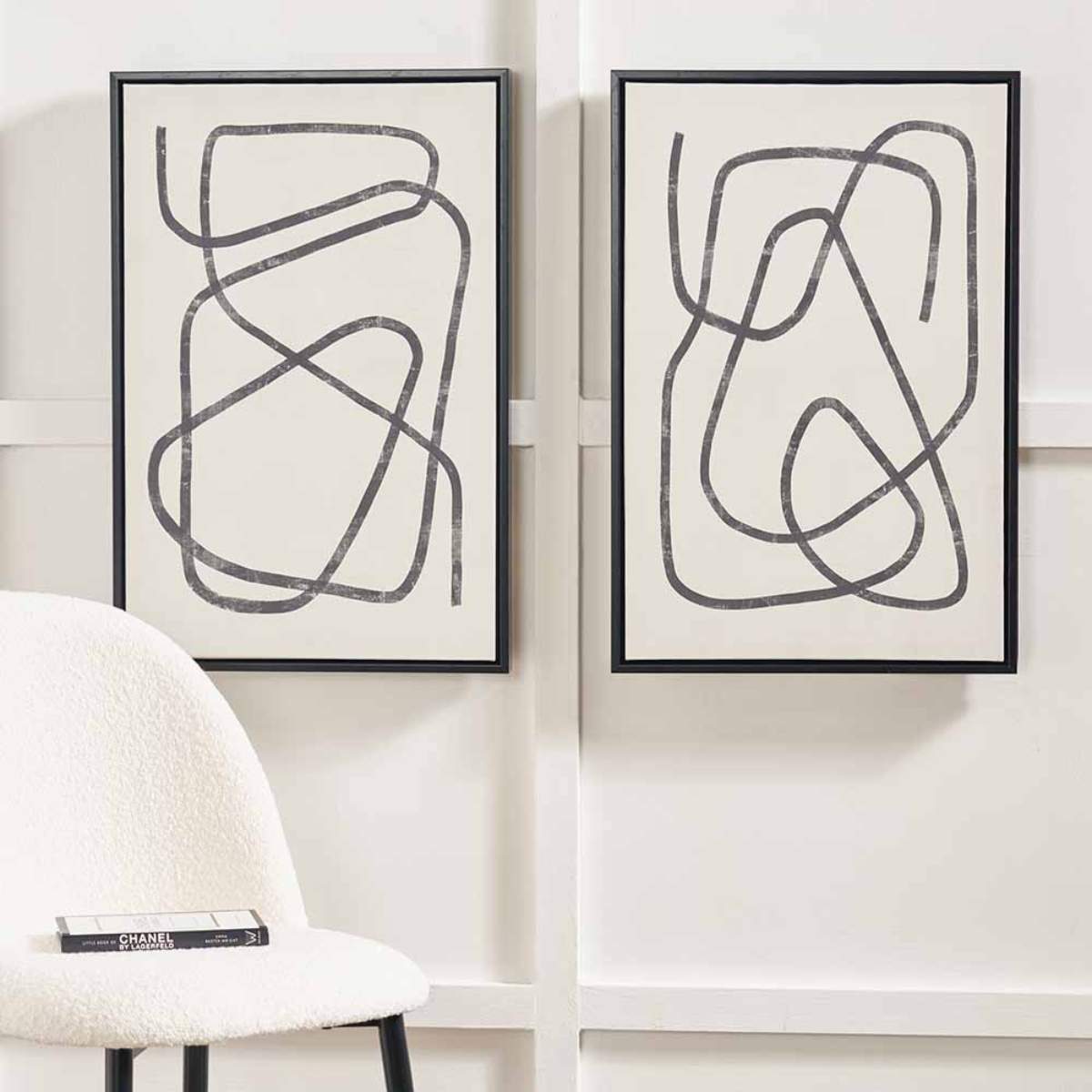 Pacific Lifestyle S/2 Black Squiggle Print Canvases with Black Frames