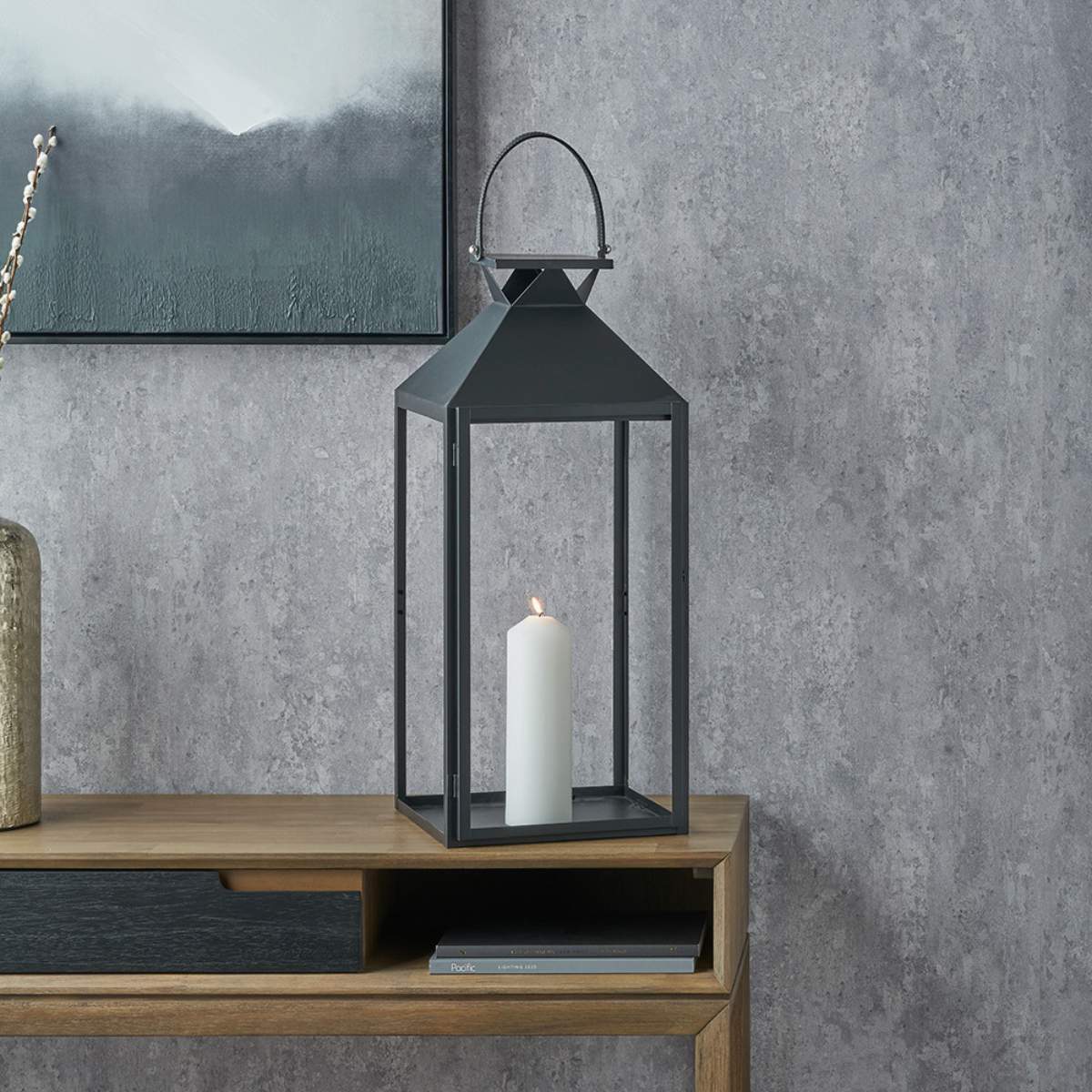 Pacific Lifestyle Black Stainless Steel and Glass Large Lantern