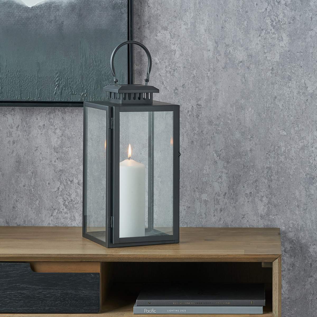 Pacific Lifestyle Black Stainless Steel and Glass Rectangular Lantern