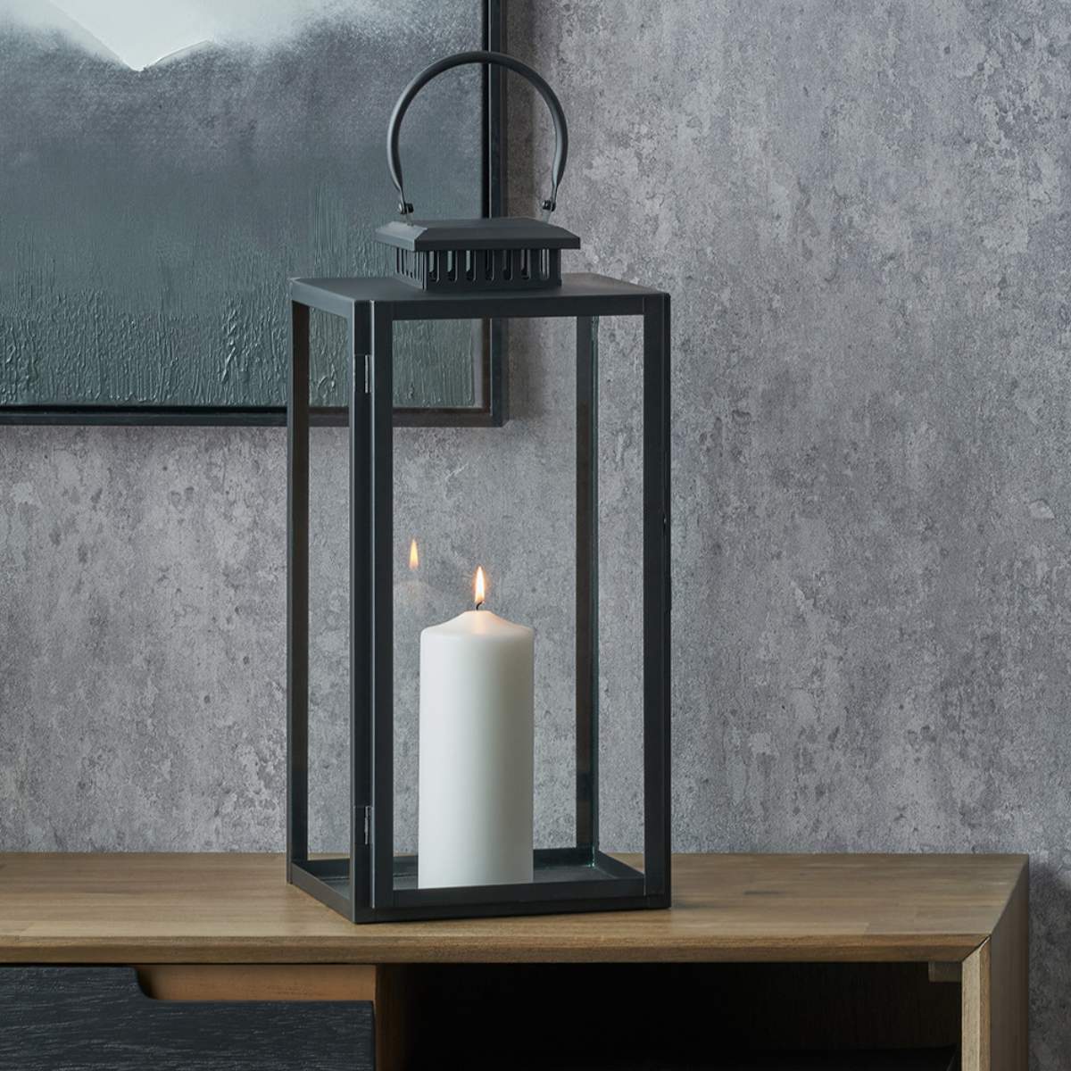 Pacific Lifestyle Black Stainless Steel and Glass Rectangular Lantern
