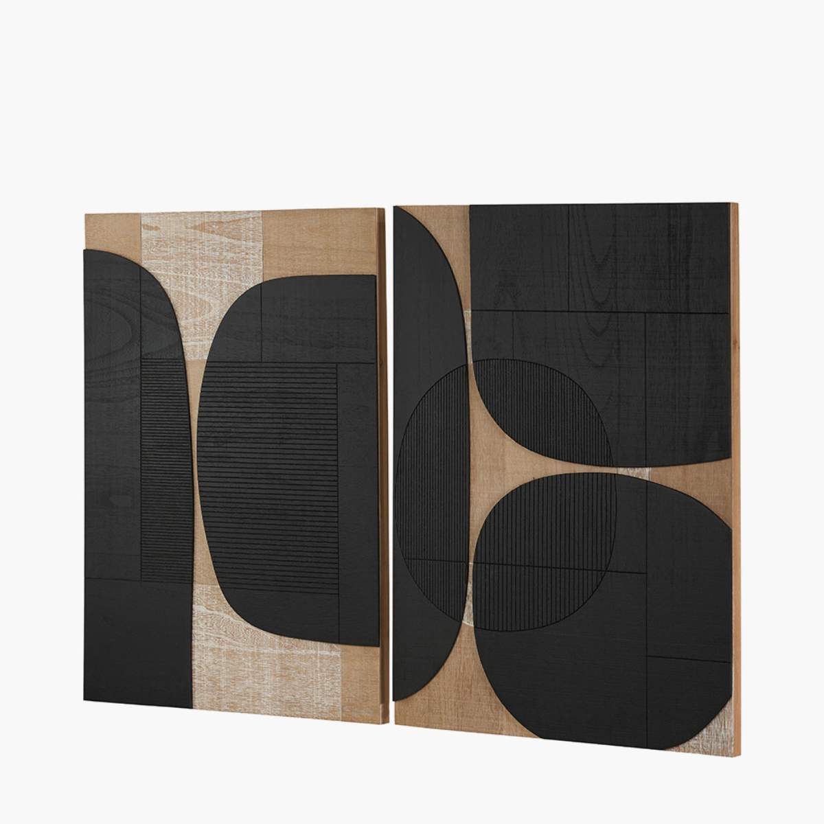 Beau&Co Black and Natural Wood Textured Design Wall Art Pair