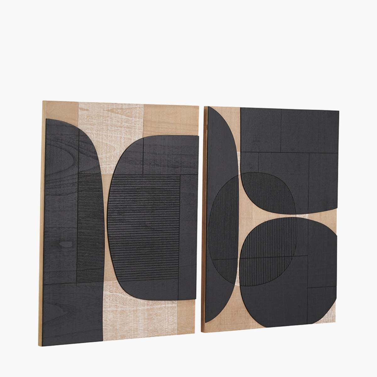 Beau&Co Black and Natural Wood Textured Design Wall Art Pair