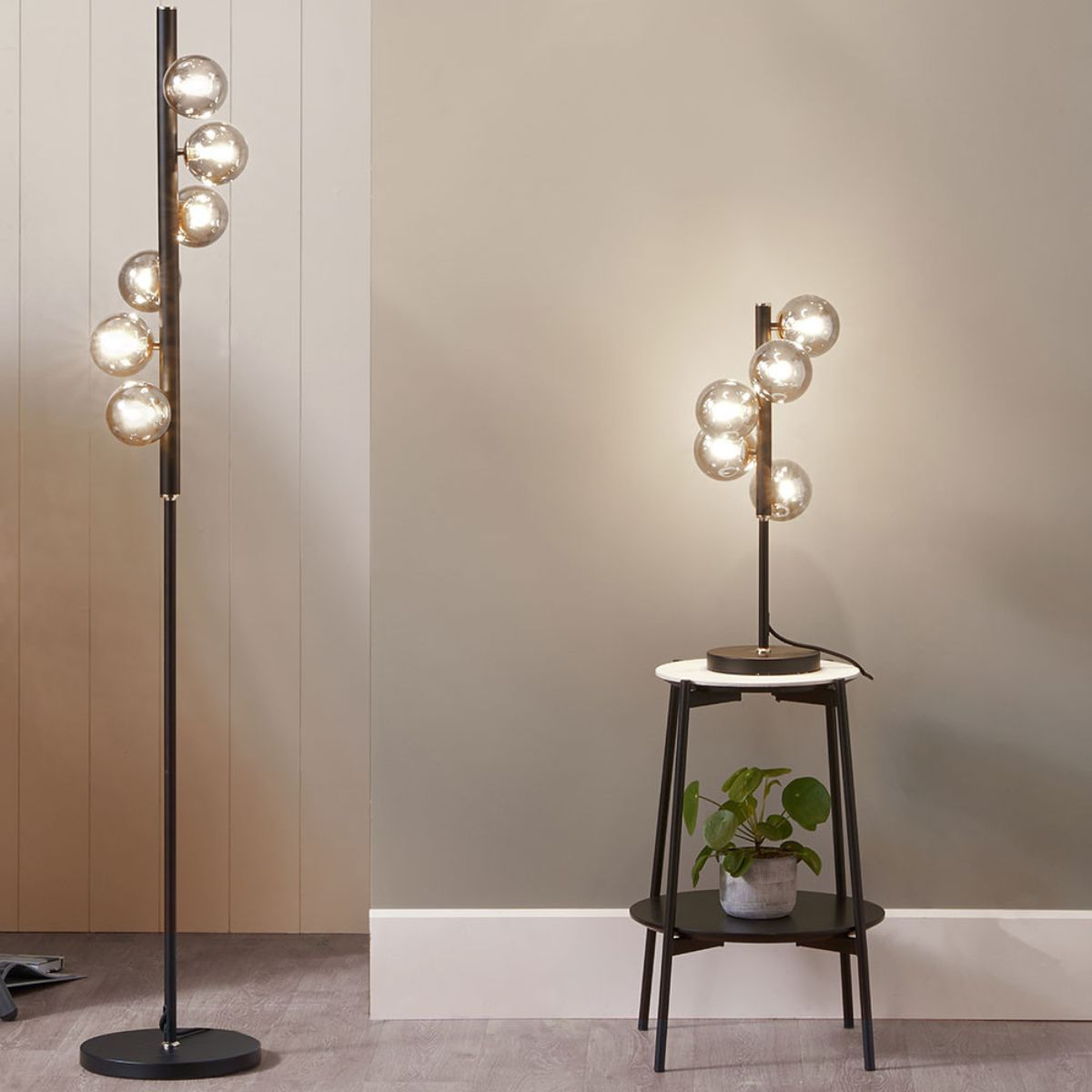 Pacific Lifestyle Blair Smoke Glass Ball and Black Metal Table Lamp