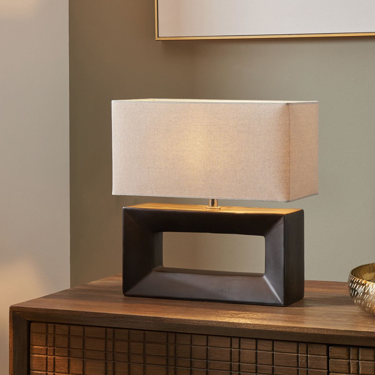 Pacific Lifestyle Block Black Ceramic Rectangular Table Lamp