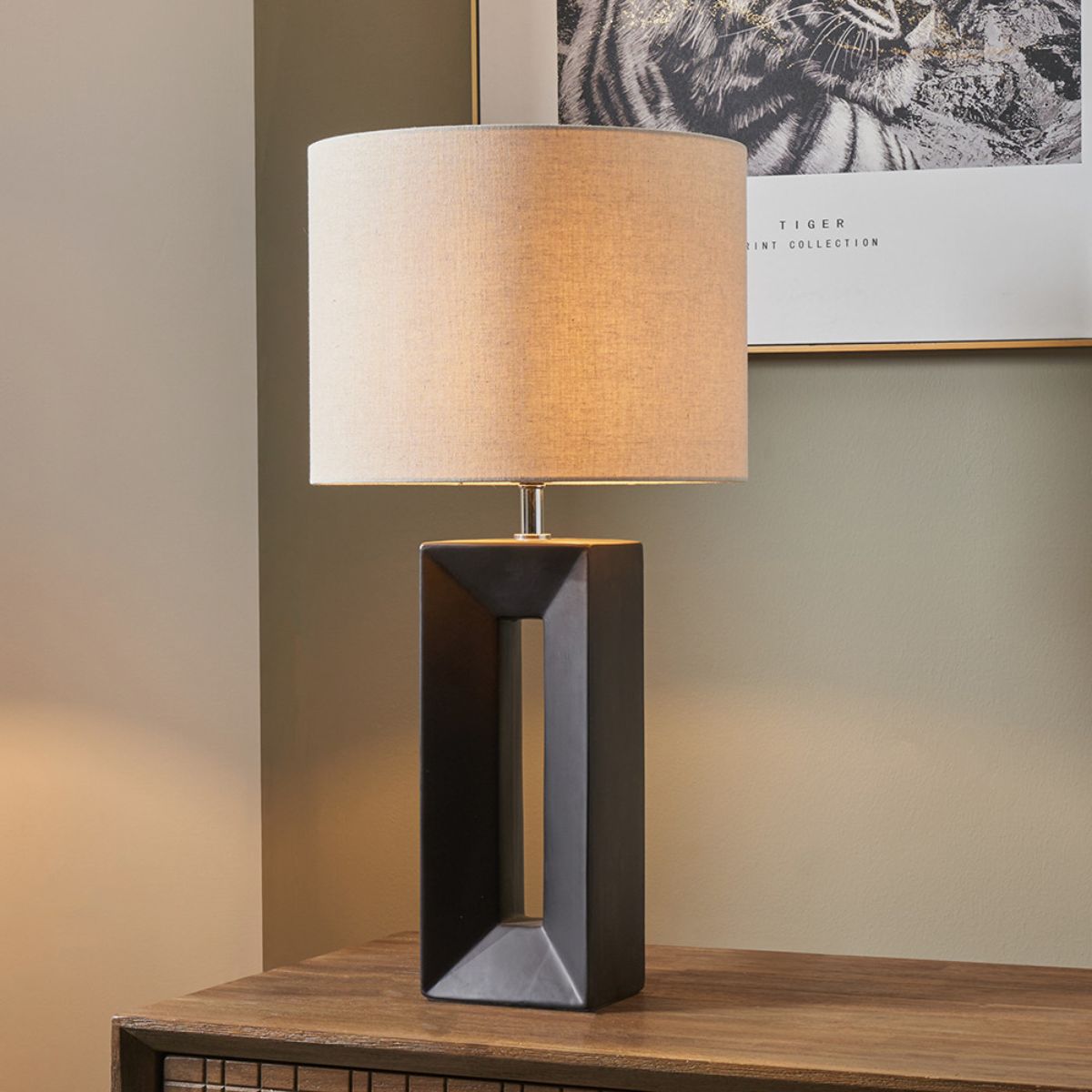 Pacific Lifestyle Block Black Ceramic Tall Table Lamp