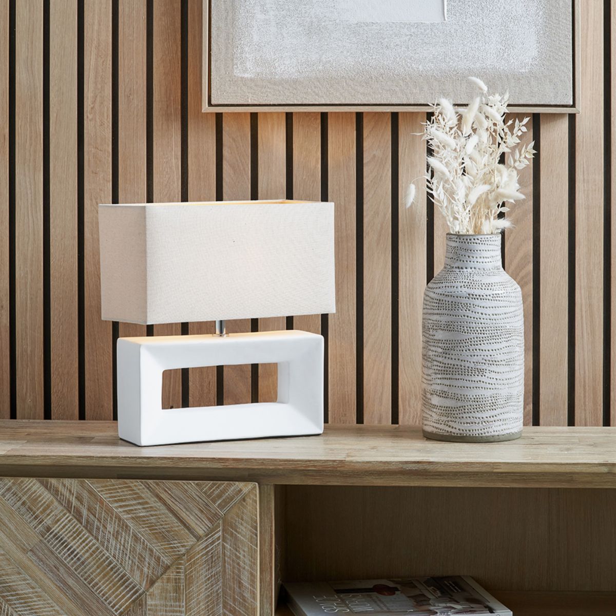 Pacific Lifestyle Block White Ceramic Rectangular Table Lamp