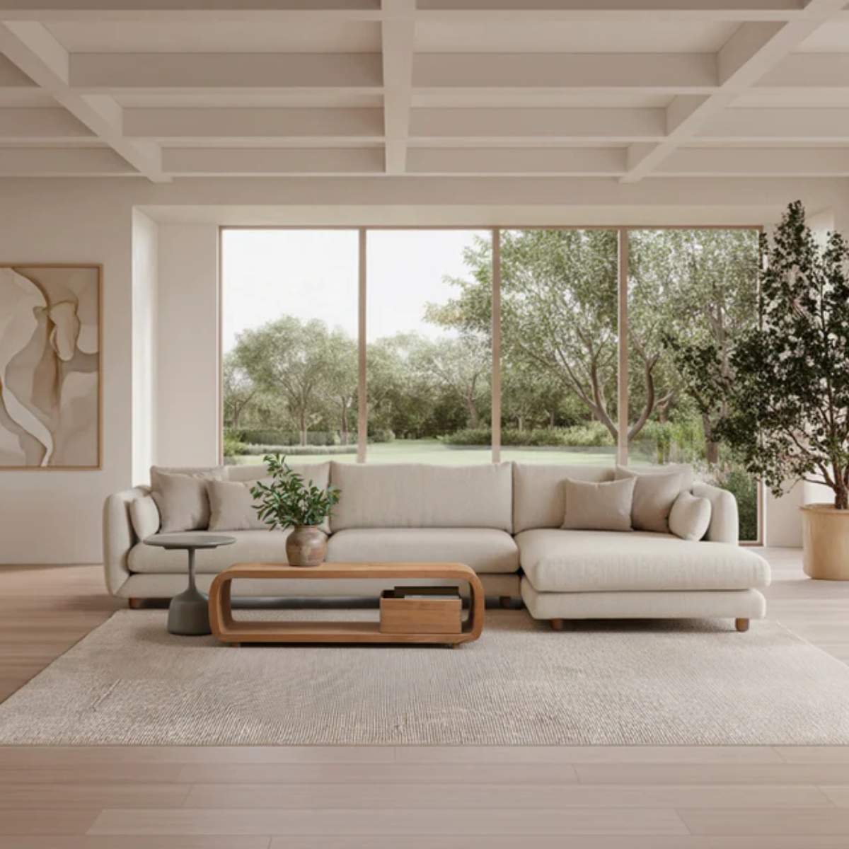 Cane-line Bloom 3-Seater Sofa With Chaise Longue, Left And Teak Legs