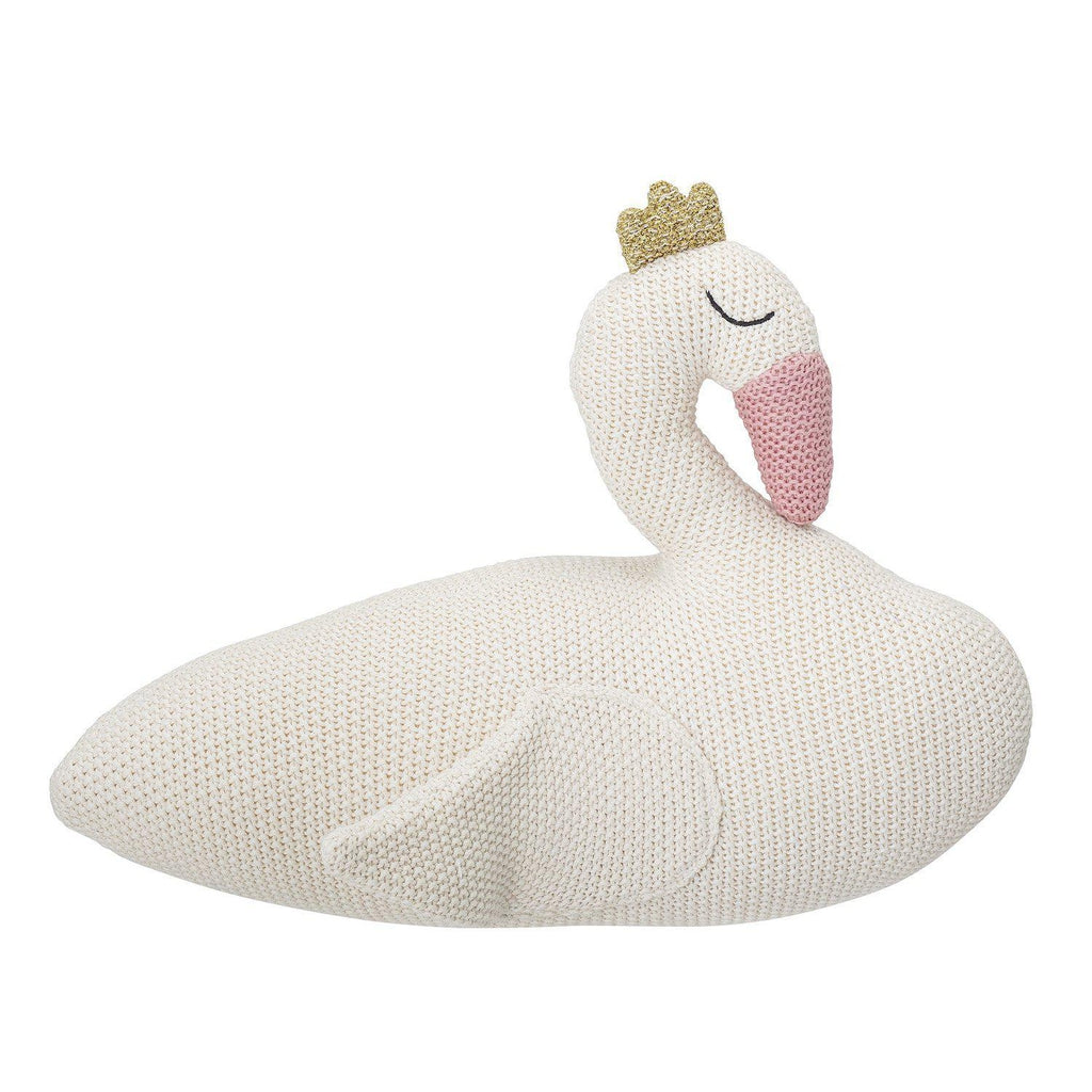 Knitted White Swan Cushion-Bloomingville-Beaumonde