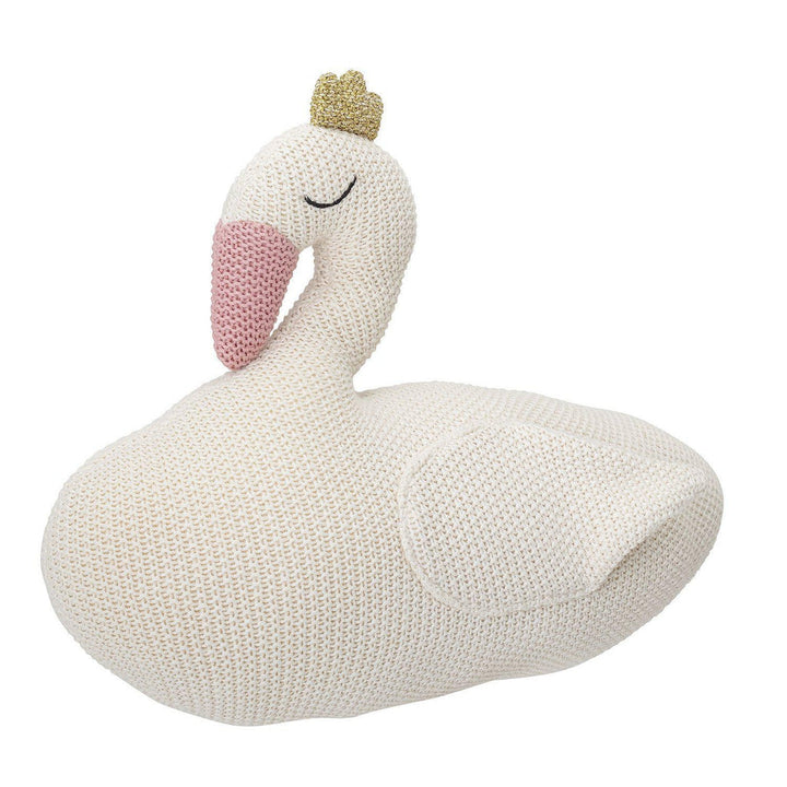 Knitted White Swan Cushion-Bloomingville-Beaumonde