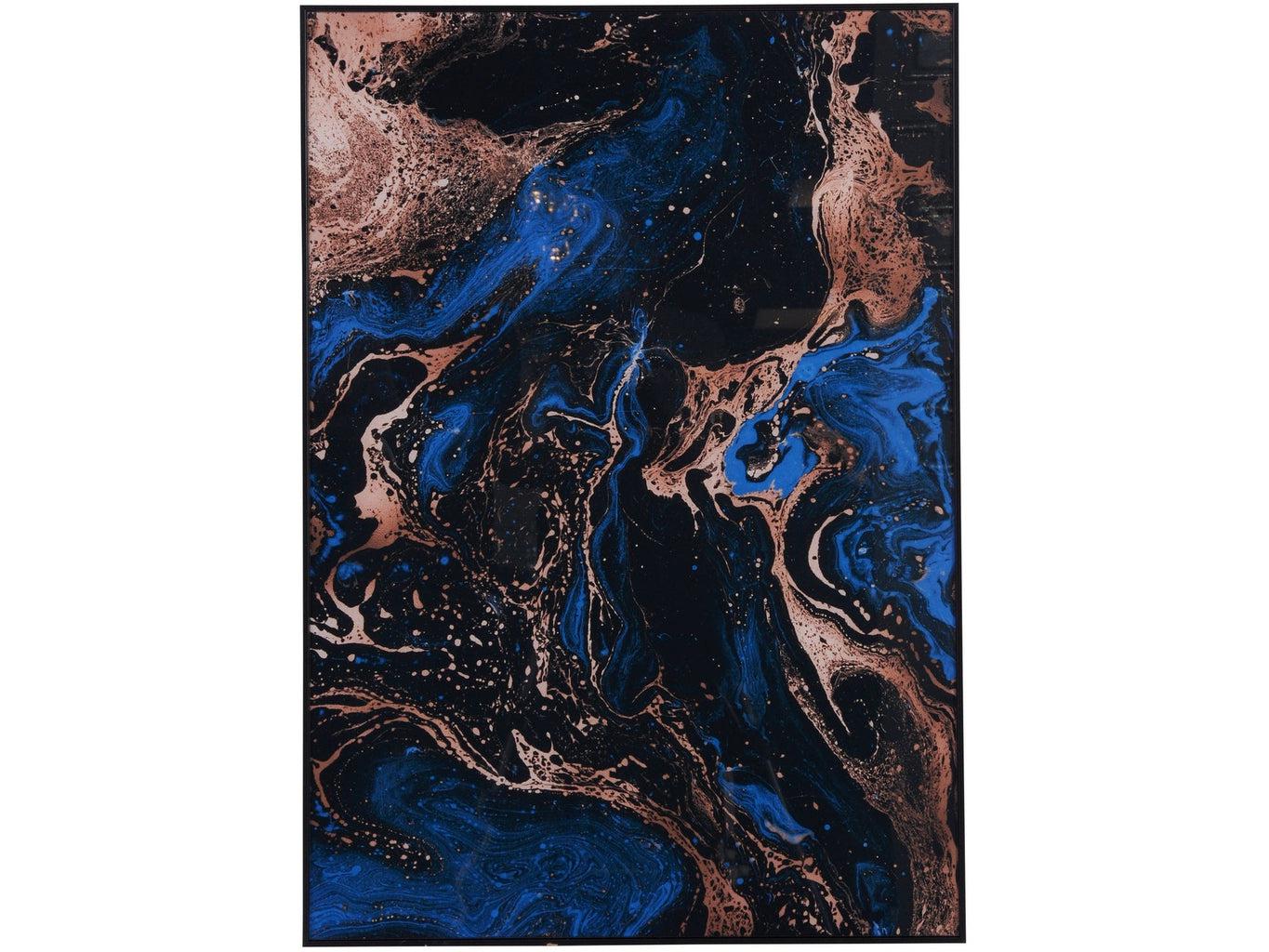 Blue Black And Gold Marble Effect Glass Wall Art 70x100cm-Beaumonde