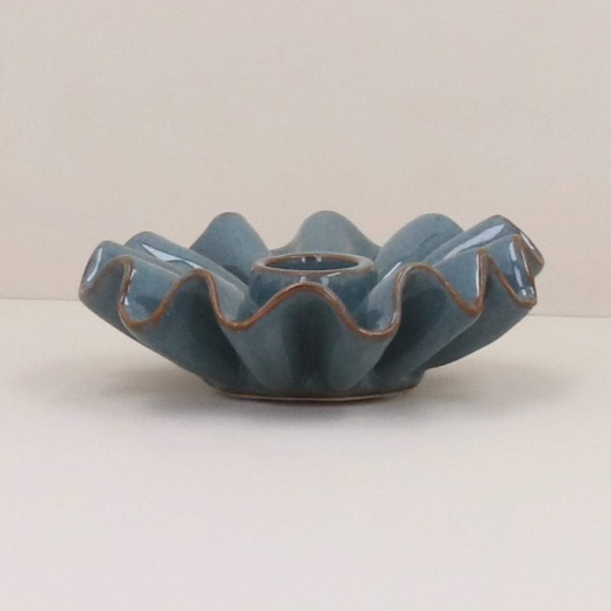 Gisela Graham Blue Porcelain Frill Candle Holder