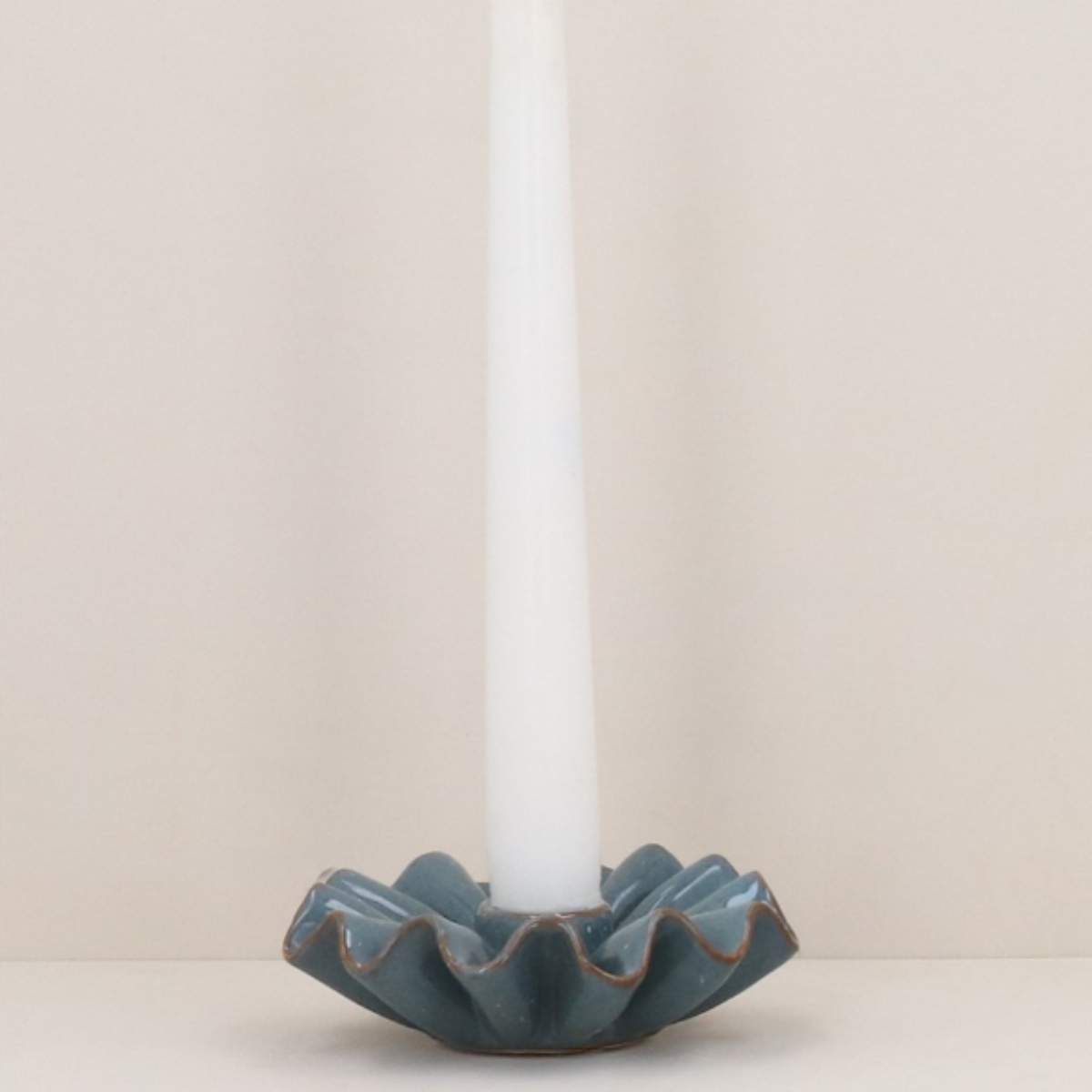 Gisela Graham Blue Porcelain Frill Candle Holder