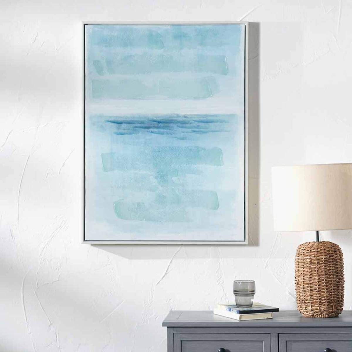 Pacific Lifestyle Blues Abstract Canvas with White Frame