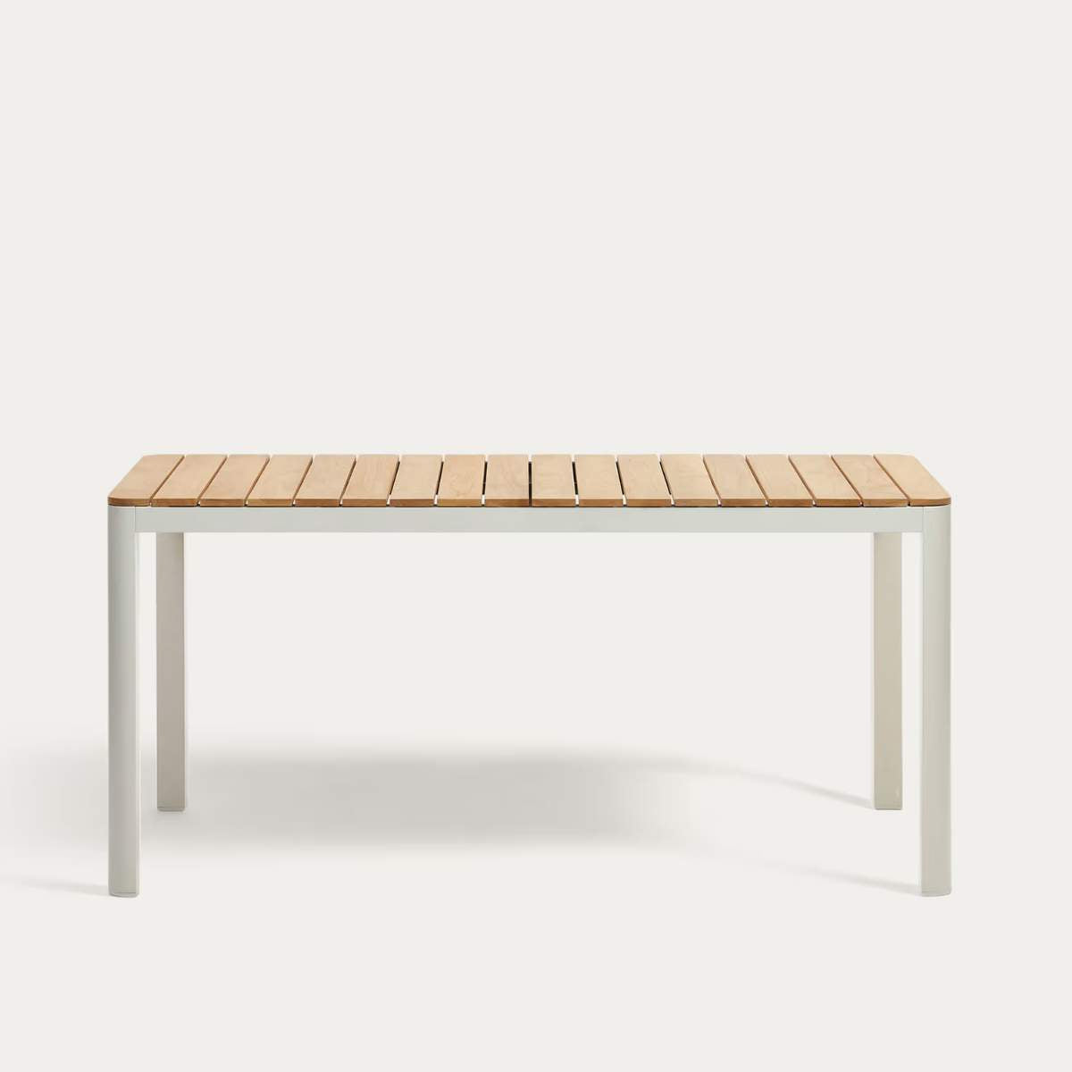 Kave Home Bona aluminium and solid teak table, 100% outdoor suitable with white finish, 160 x 90 cm
