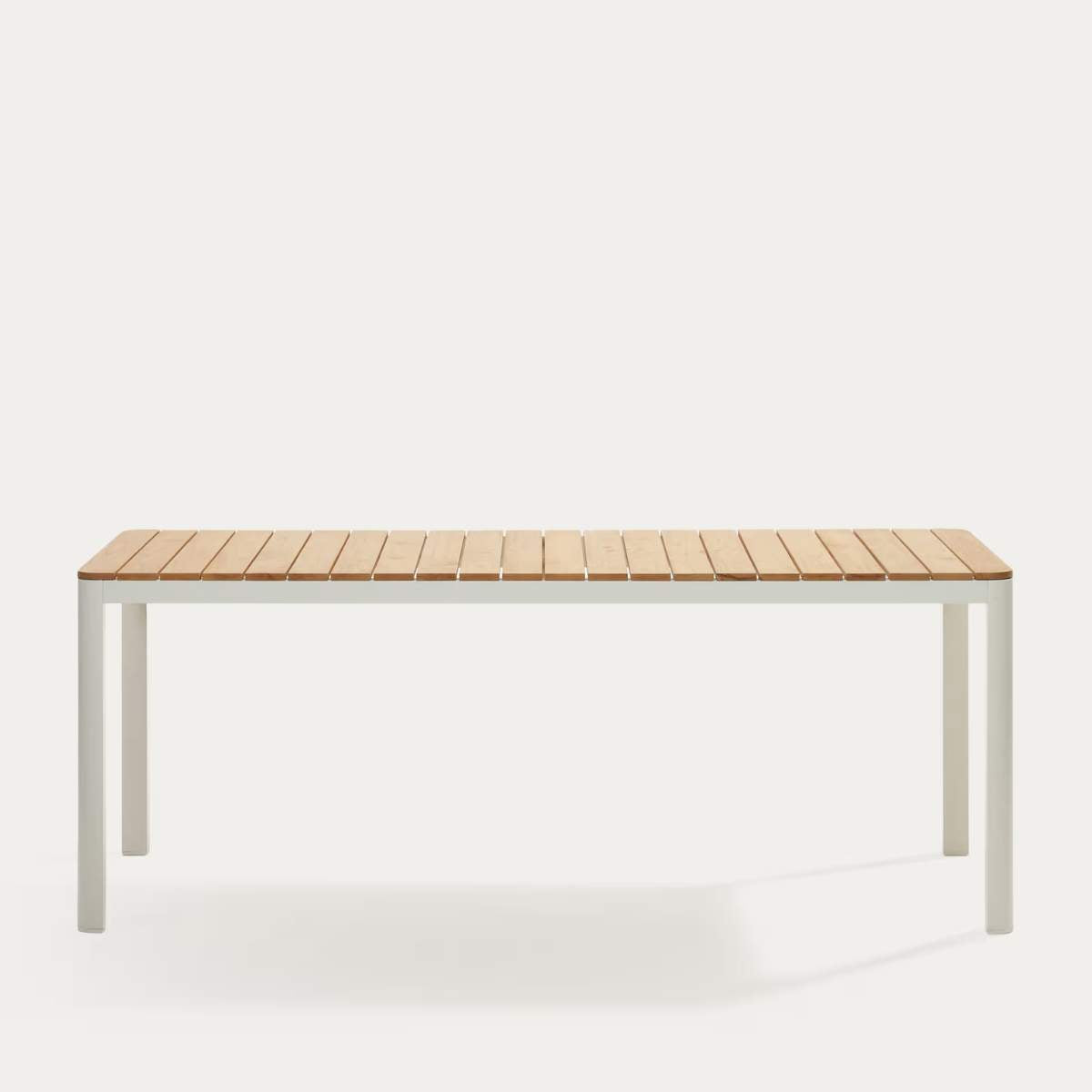 Kave Home Bona aluminium and solid teak table, 100% outdoor suitable with white finish, 160 x 90 cm