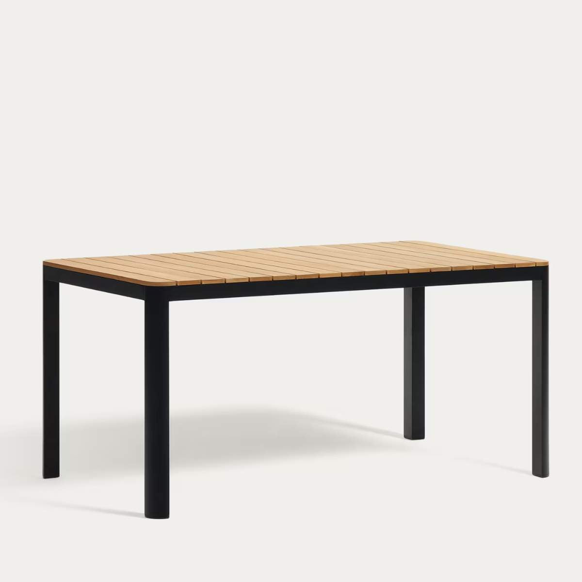 Kave Home Bona aluminium and solid teak table, 100% outdoor suitable with black finish, 160 x 90 cm