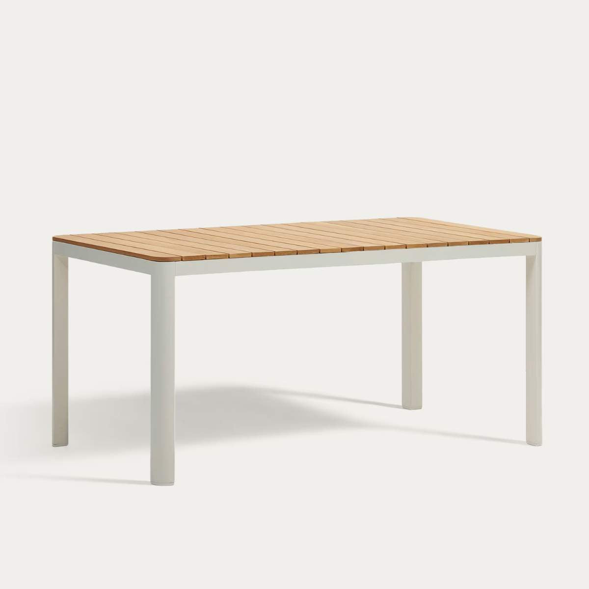 Kave Home Bona aluminium and solid teak table, 100% outdoor suitable with white finish, 160 x 90 cm